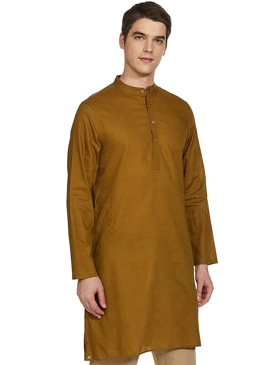 Symbol Men's 100% Cotton Solid Long Length Casual Kurta - Regular Fit