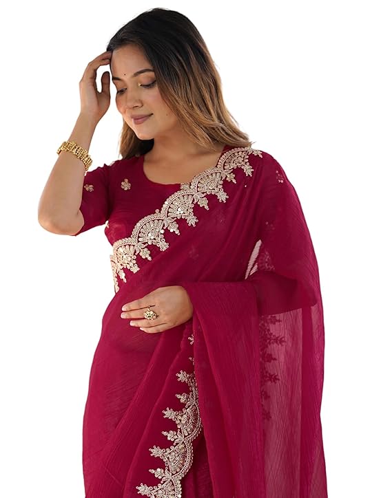 Women's Tissue Soft Silk Embroidered Saree With Unstitched Blouse
