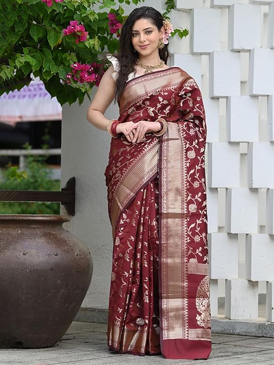 Women's Banarasi Saree Pure Kanjivaram Silk Saree Soft new ladies 2023 Design Wear Pattu Sarees Latest Party Sari collections With Blouse Piece for Wedding sadi
