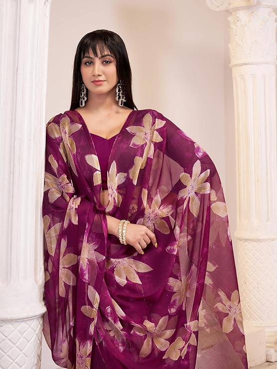 Garden Vareli Floral Print Nara Chiffon Saree