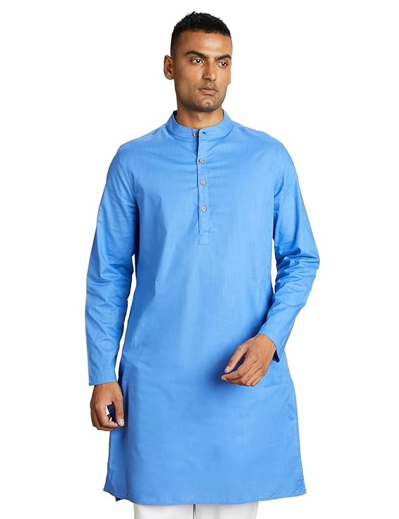 Symbol Men's 100% Cotton Solid Long Length Casual Kurta - Regular Fit