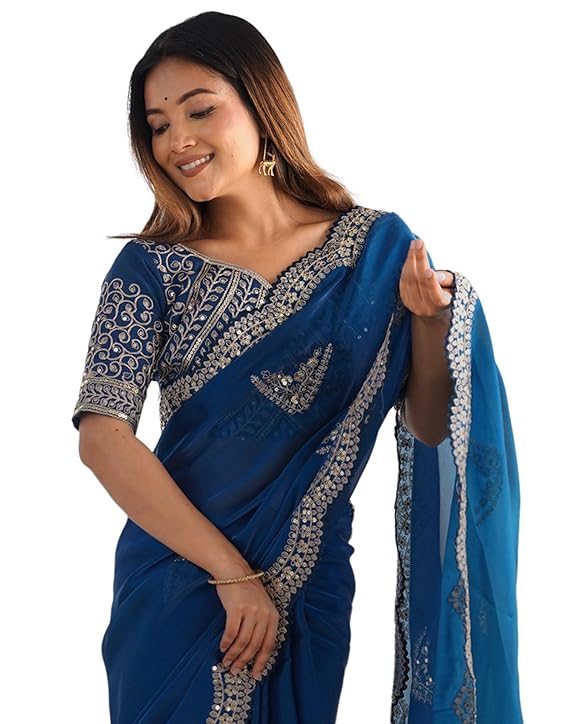 Women's Tissue Soft Silk Embroidered Saree With Unstitched Blouse
