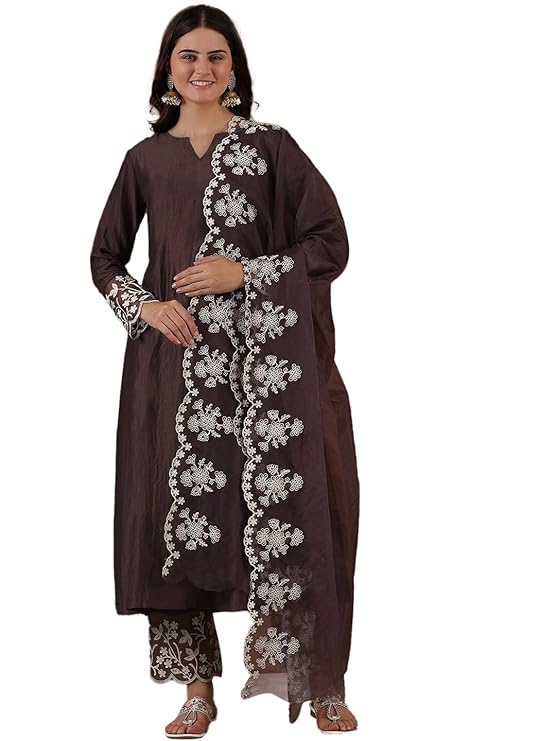 SheWill Blue Silk Blend Kurta Set with Zari and Thread Work Embroidery with Pant and Dupatta Traditional Ethnic Wear for Women