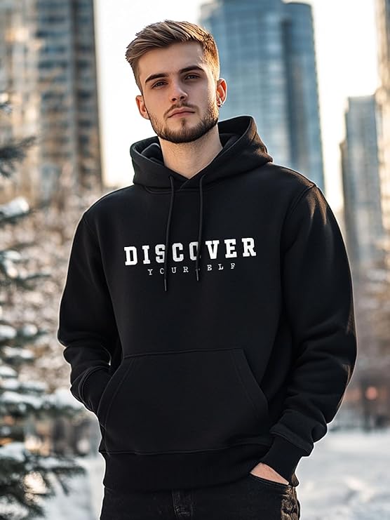 NOBERO Printed Hoodies for Man | 280 GSM Rich Cotton Fleece Hooded Full Sleeve Sweatshirt for Man | Stylish Casual Wear Winter Hoodies for Men