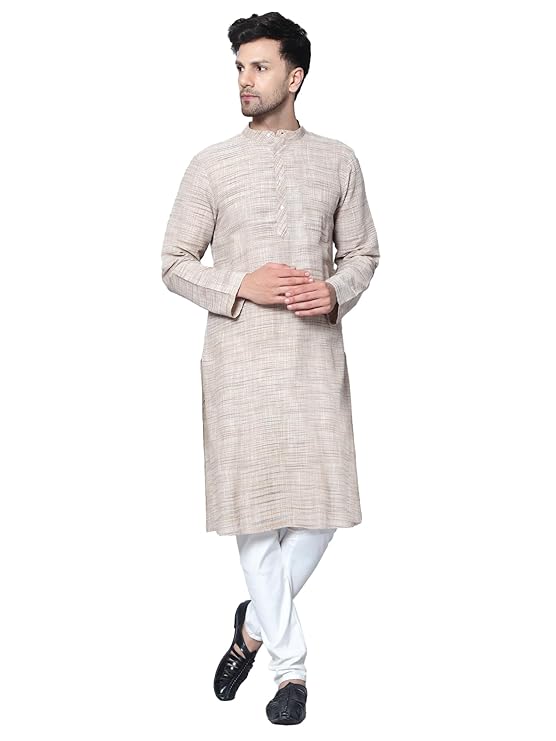 Men's Cotton Regular Textured Long Kurta Full Sleeves - Casual Ethnic Wear