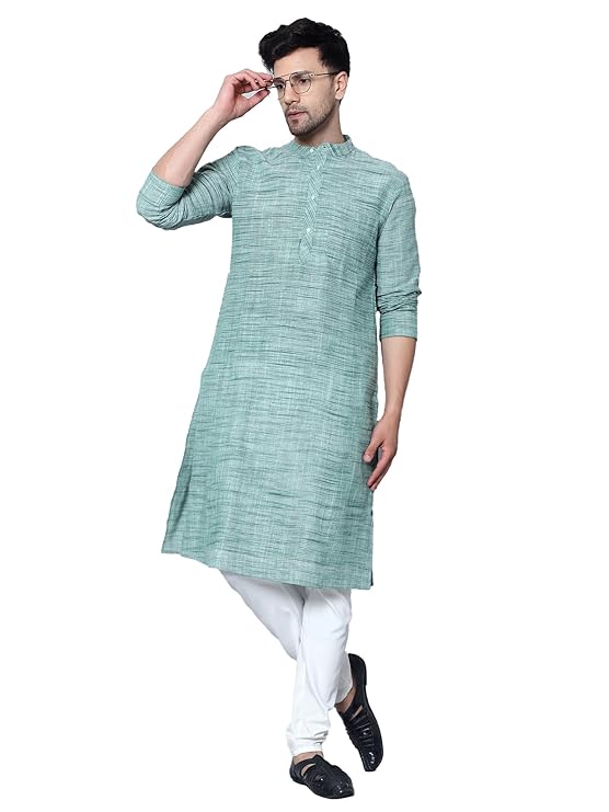 Men's Cotton Regular Textured Long Kurta Full Sleeves - Casual Ethnic Wear