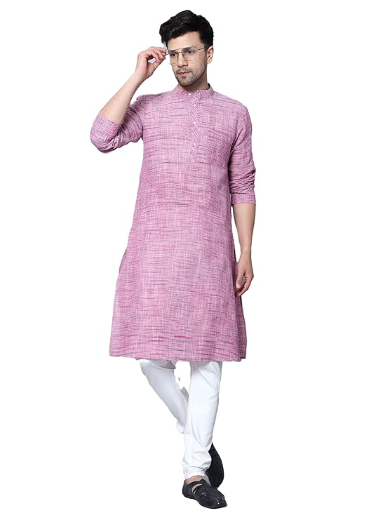 Men's Cotton Regular Textured Long Kurta Full Sleeves - Casual Ethnic Wear