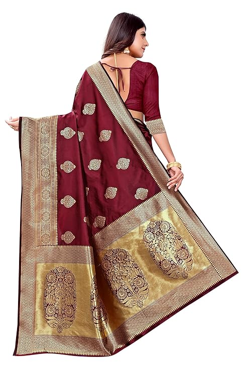 Women's Kanjivaram Art Silk Saree Soft Banarasi Style Sari With Blouse Piece For Wedding