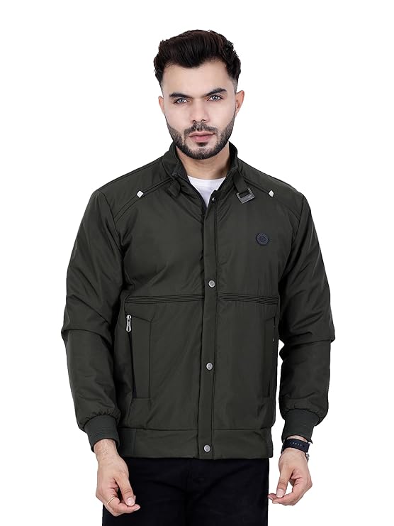 Full Sleeves Bomber Jacket for Men | TPU Men's Standing Collar Lightweight Winter Jacket, Regular Fit