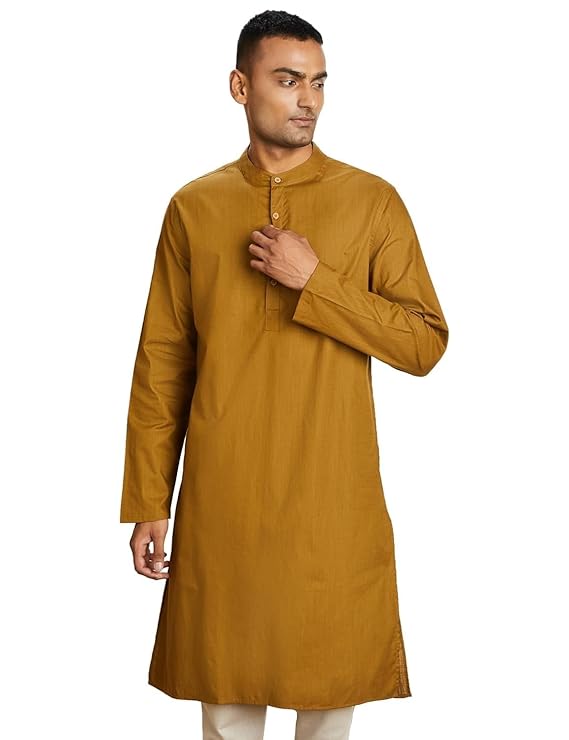 Symbol Men's 100% Cotton Solid Long Length Casual Kurta - Regular Fit