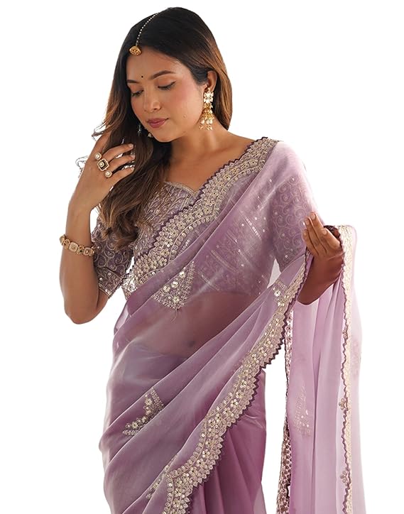 Women's Tissue Soft Silk Embroidered Saree With Unstitched Blouse