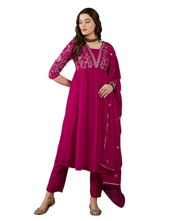 Set for Women - Maroon Velvet Zari Sequence Cording Embroidered Kurta with Pant and Cutwork Organza Dupatta