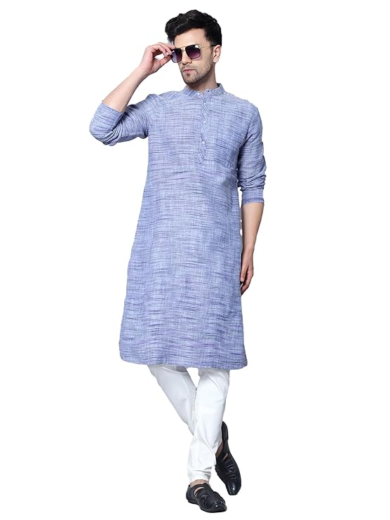 Men's Cotton Regular Textured Long Kurta Full Sleeves - Casual Ethnic Wear