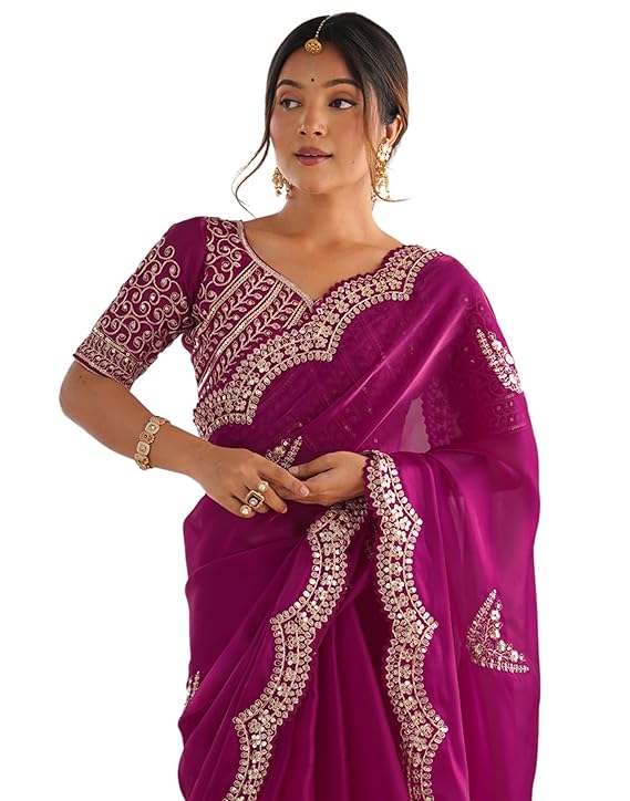 Women's Tissue Soft Silk Embroidered Saree With Unstitched Blouse