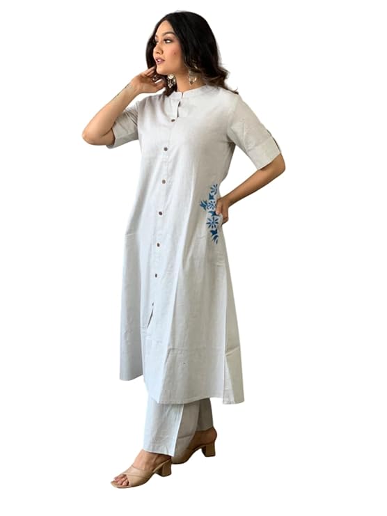 Prarthana Enterprises Women's Cotton Embroiderd Long A-Line Kurti with Palazzo