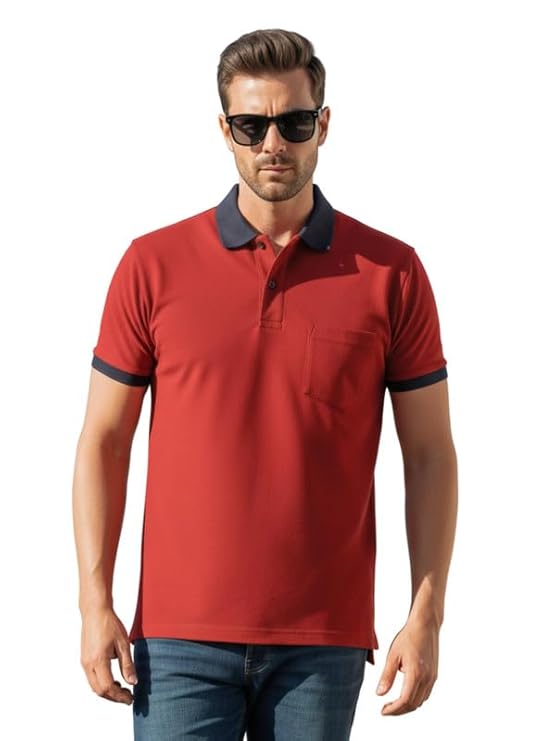 Men's Regular Fit Polo T-Shirt Half Sleeve with Contrast Collar & Pocket | Comfortable and Stylish, Perfect for Men & Boys