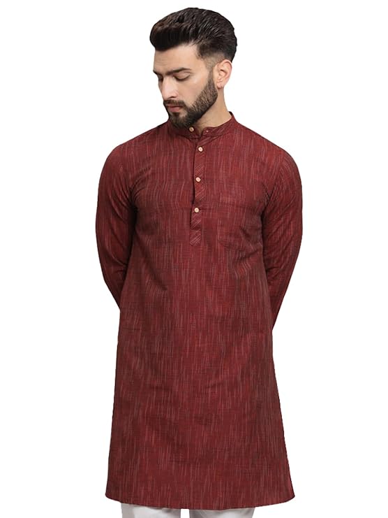 Men's Cotton Regular Textured Long Kurta Full Sleeves - Casual Ethnic Wear