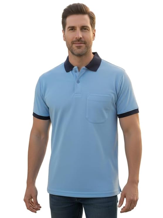 Men's Regular Fit Polo T-Shirt Half Sleeve with Contrast Collar & Pocket | Comfortable and Stylish, Perfect for Men & Boys
