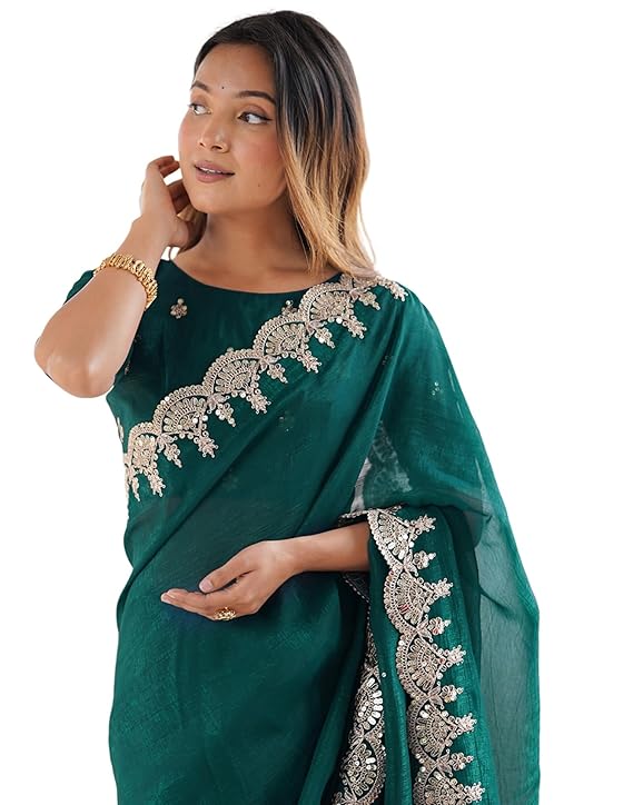 Women's Tissue Soft Silk Embroidered Saree With Unstitched Blouse