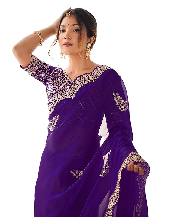 Women's Tissue Soft Silk Embroidered Saree With Unstitched Blouse