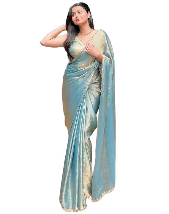 Women's Soft Zimmy Choo Fandy Silk Saree With Hand Work Lace Boarder & Comes With Unstitched Blouse Piece