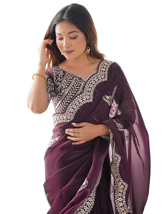 Women's Tissue Soft Silk Embroidered Saree With Unstitched Blouse