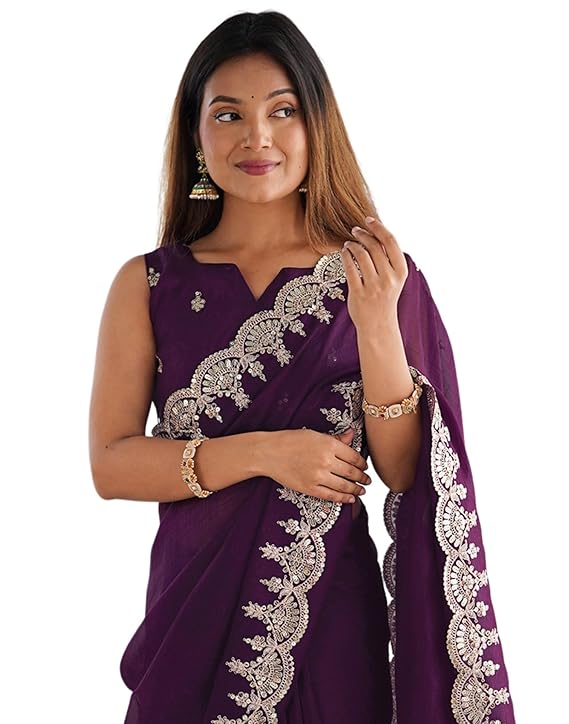 Women's Tissue Soft Silk Embroidered Saree With Unstitched Blouse