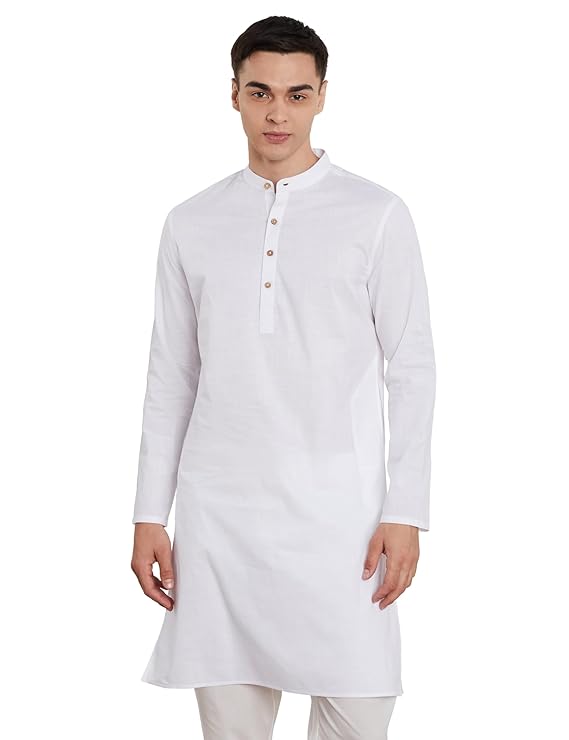 Symbol Men's 100% Cotton Solid Long Length Casual Kurta - Regular Fit