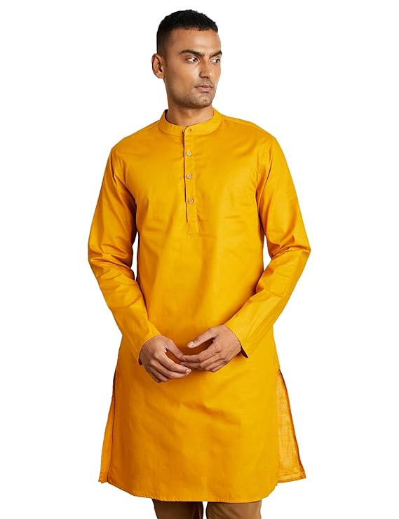 Symbol Men's 100% Cotton Solid Long Length Casual Kurta - Regular Fit